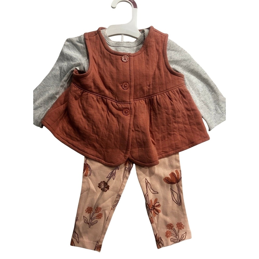 Carters Just One You Baby Girls 3pc Set Rust Quilted Vest Bodysuit Leggings 6M